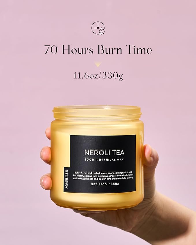 M&SENSE Neroli Tea Scented Candle - 11.6oz Natural Soy Wax Non Toxic 70-Hour Burn, 2-Wick Citrus Scent Candle for Stress Relief & Relaxation - Slow-Burning Home Fragrance Gift for Holiday