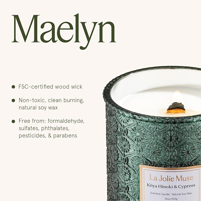 LA JOLIE MUSE Christmas Candle | Kōya Hinoki & Cypress | Pine, Hinoki & Cedarwood | 19 oz Wooden Wick Soy Candle | 90-Hour Burn | Cozy Winter & Christmas Gift