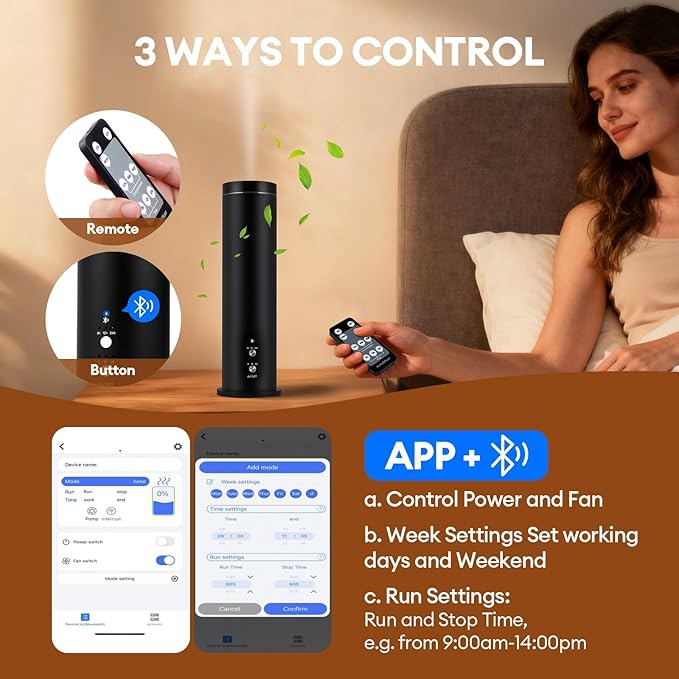 Waterless Scent Diffuser Starter Kit: 100ml Cordless Rechargeable APP Smart Remote Control - Aroma Aromatherapy Diffuser Suitable for Home Hotel 1000 Sq Ft. Coverage 2 Essential Oils