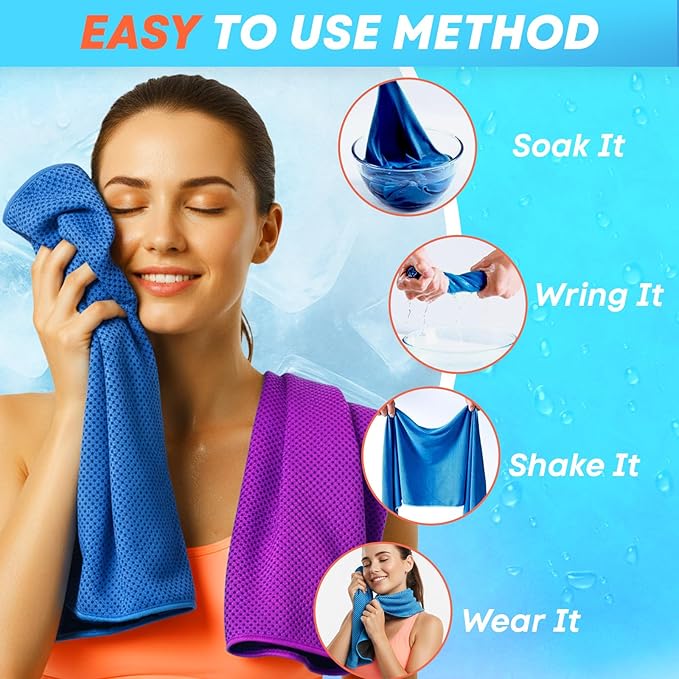 UZIPIN 4 Pack Cooling Towels (40"x 12"), Soft Breathable Gym Towels, Outdoors Ice Towel for Neck and Face, Camp Essentials Microfiber Sweat Towels for Gym, Run, Yoga, Workout, Travel, Climb