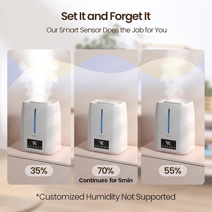 6L Top Fill Ultrasonic Humidifier - Cool and Warm Mist for Bedroom, Baby, Large Rooms & Plants, Smart Humidity Control, Aroma Diffuser, Night Light, 12H Timer, Quiet, White
