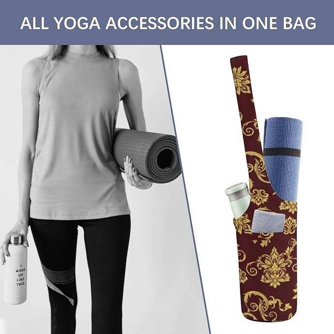 Meaudiwes Yoga Mat Bag for Women, Stylish Yoga Mat Tote Sling Carrier Bag, Long Strap Exercise Mats Totes Sport Storage Bag