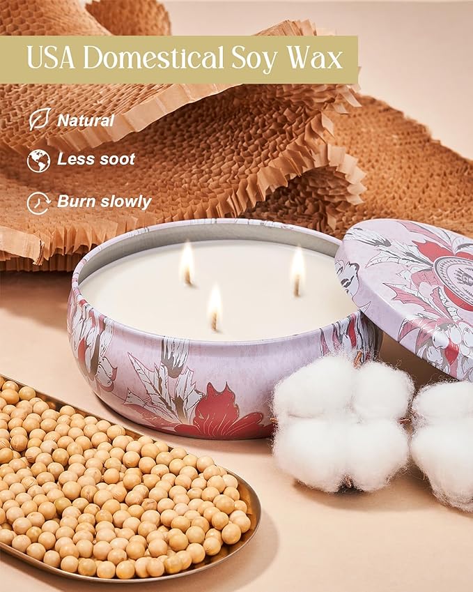 M&SENSE Strawberry Poundcake Scented Candles Large 3 Wick Soy Tin Candle, Over 40 Hour Burning Time, 100% Natural Vegan Wax Relaxing Aromatherapy Aesthetic Candle Gift for Women Men