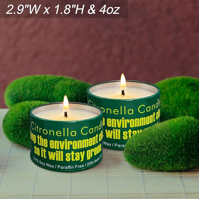 Green Strong Citronella Candles Outdoor, 4 Pack, 4 Oz, Outdoor Candles for Patio & Gardens Decor, Camping Accessories, Forests, Meadows, Mountain Campsites