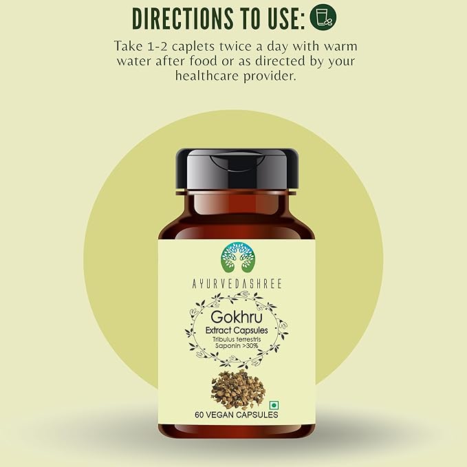 Gokhru Extract 500mg - 60 Vegetarian Capsules|Tribulus Terrestris| All Natural | 100% Vegan | Gluten-Free.