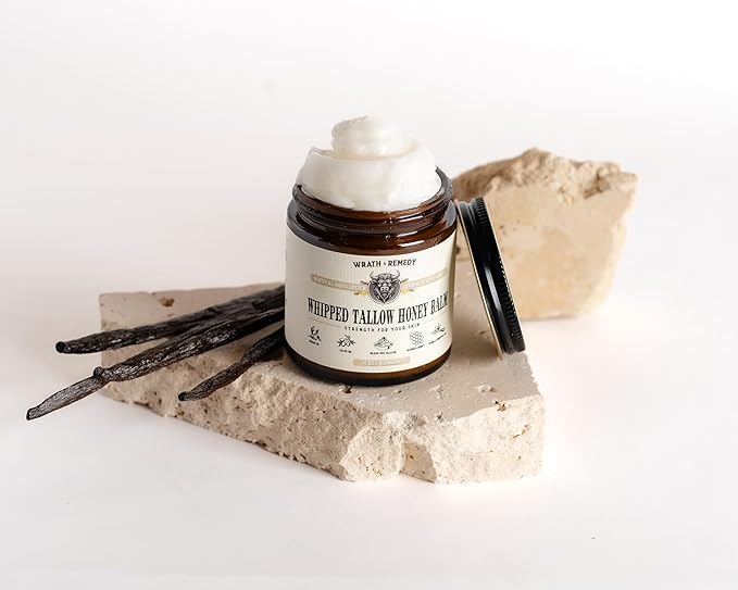 Organic Beef Tallow for Skin - 4 OZ (Vanilla) — Grass Fed Beef Tallow for face + Body — US-Made Whipped Tallow and Honey Balm Moisturizer for Dry and Sensitive Skin, Eczema, Rosacea (No Additives)