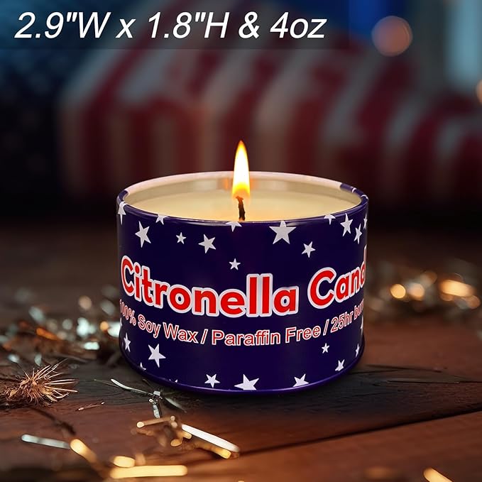 4 Pack 4 Oz 25 Hour Outdoor Citronella Candles, 100% Soy, for Patio, Table Decor, Camping Accessories, Independence Day Party