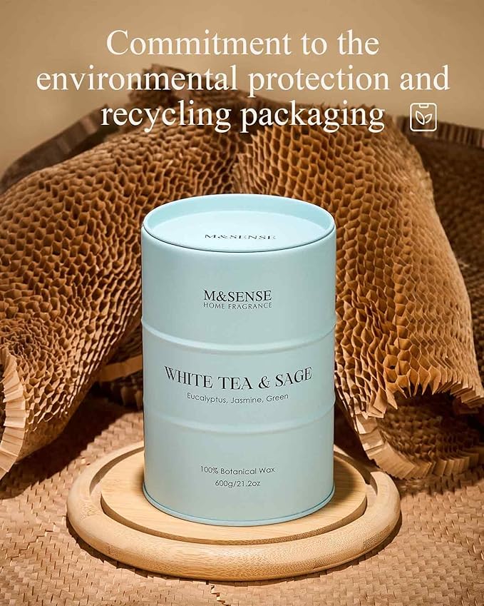 M&SENSE White Tea Sage Scented Candles Large, Natural Soy Candles 21.2oz 120 Hour Slow Burning,Aromatherapy Candle for Stress Relief Meditation Relaxing