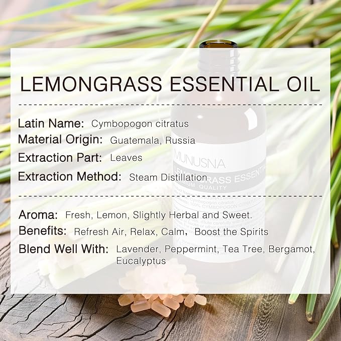Lemongrass Essential Oil, 100% Natural & Pure Lemongrass Oil 100ML, Premium Grade Essential Oils Aromatherapy Scented Oils for Diffusers, Home Care, Skin, Laundry, Spray, Candle Soap Making