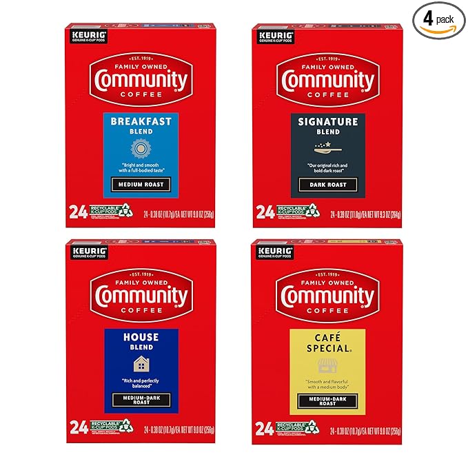 Community Coffee Variety Pack 96 Count Coffee Pods, Medium Dark Roast, Compatible with Keurig K-Cup Brewers, 24 Count (Pack of 4)