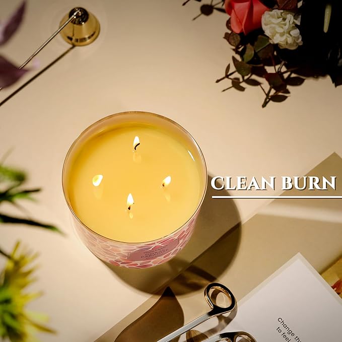 HomeLights Coral Paradise Scented Candles | 18oz Soy Candles Bohemian Natural Textures 4-Wick Large Candle Jars | Ideal Candle Gifts for Events, Home Decor Stress, Relief & Relaxation