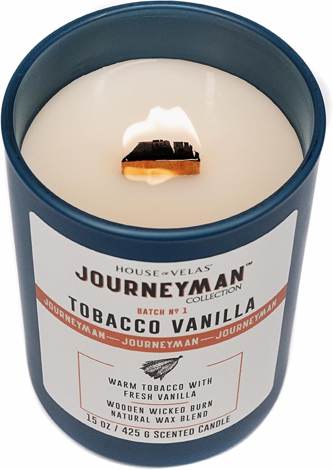 Journeyman Collection Candle, 15oz, Wooden Wick, Tobacco Vanilla, Large Painted Jar