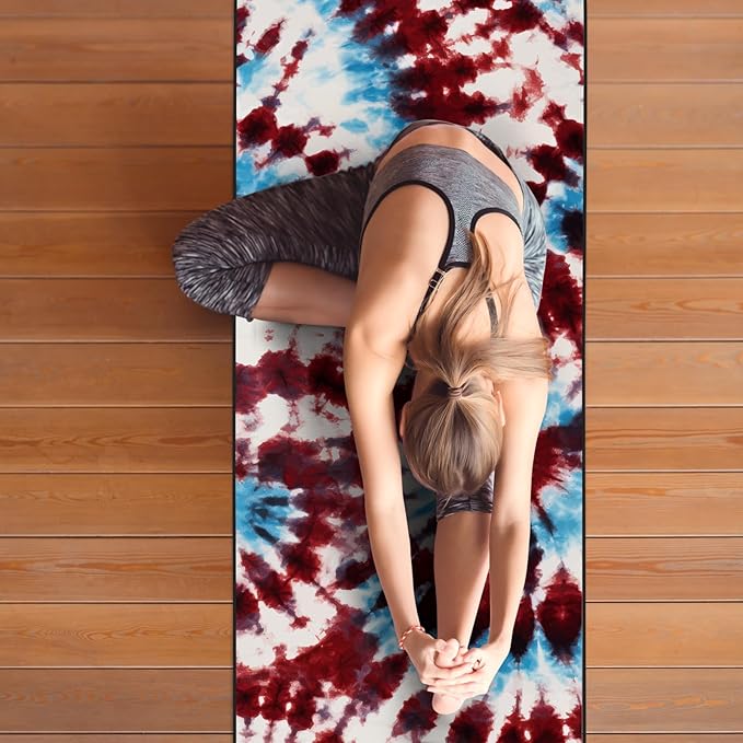 Colorful Star Large Yoga Towel with Corner Pockets, Non Slip Grip Dots Sweat Absorbent Hot Yoga Mat Towels, Yoga Blankets with Travel Bag, Mat Cover for Workout, Gym, Fitness - 74"x26", Bold Tie-dye