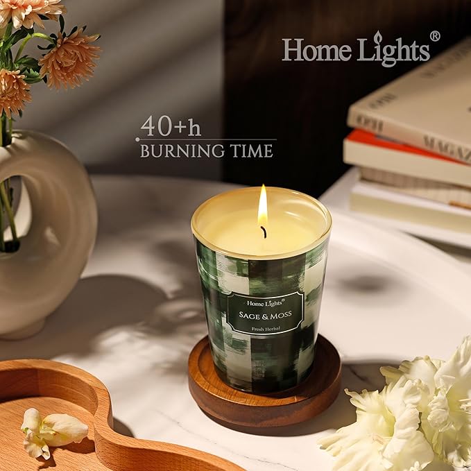 HomeLights Scented Candles for Women & Men, 6.7oz Candle Jars Aromatherapy Single Wick Candle, Ideal for Scandinavian Minimalist Design Home Decor and Gifts, Sage & Moss