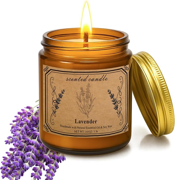 Candles for Home Scented, 16oz Large Soy Wax Lavender Scented Candle, 100 Hour Burn Time, Aromatherapy Candle, Ideal for Christmas, Anniversary, Birthday Gift