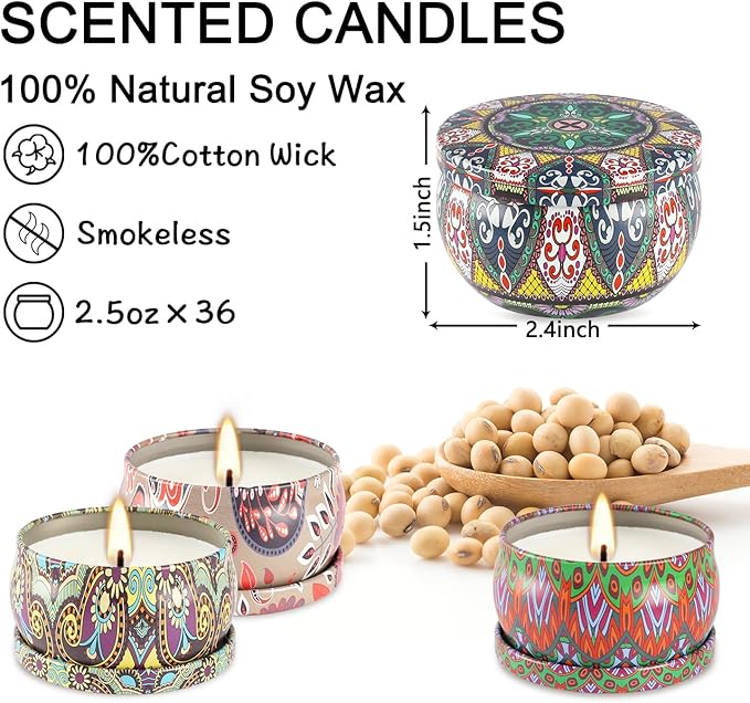2.5×36 Gift Set Scented Candles for Women, Soy Wax Aromatherapy Candles for Thanksgiving, Christmas, Birthday, Mother's Day,Valentine's Day