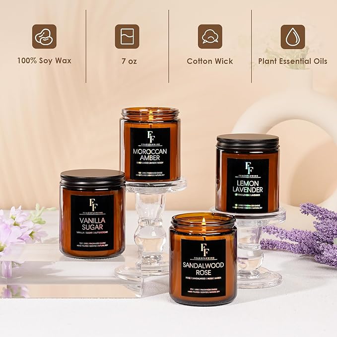 Scented Candles for Home Scented Aromatherapy Candles, 4 Pack 28 Oz Soy Wax Candle Gift Set for Women Men (Lavender/Vanilla//Sandalwood Rose/Moroccan Amber)