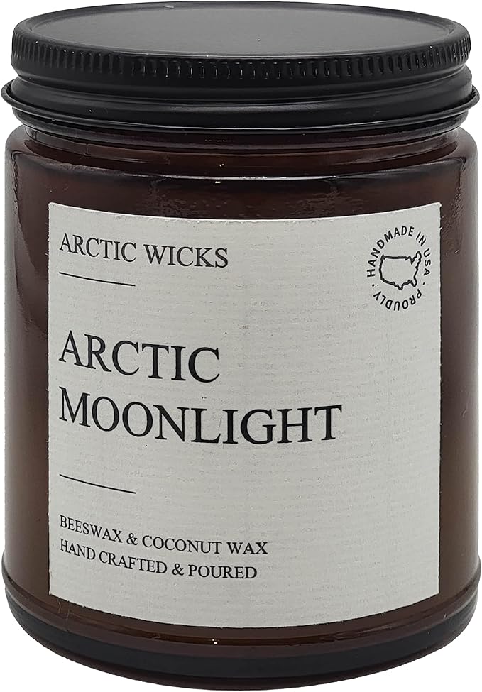 Arctic Wicks Scented Coconut Beeswax Candles | Coconut Beeswax Non Toxic Candle 9oz Amber | Farmhouse Candles Non-Toxic Clean Burn 100% USDA Certified Biobased (Arctic Moonlight)