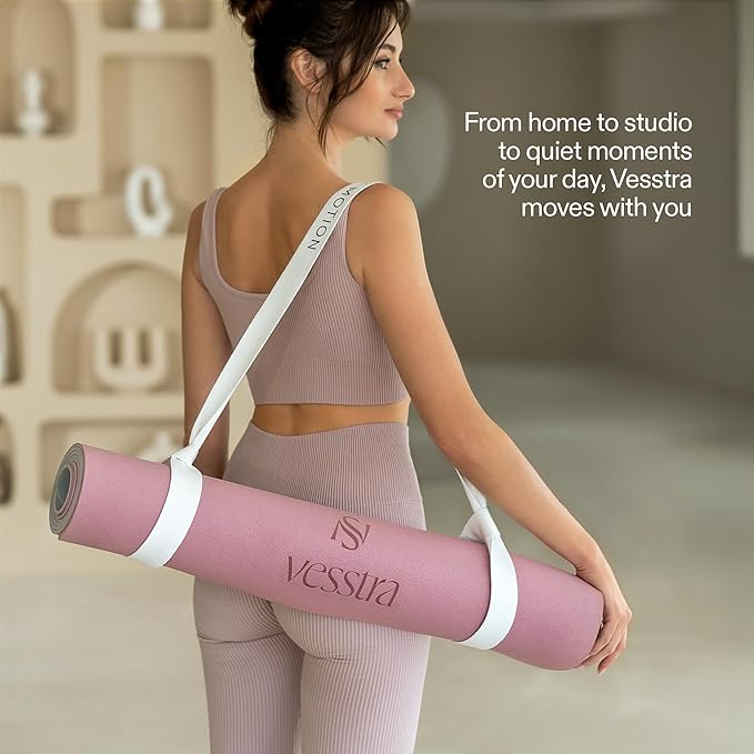 Vesstra Premium Yoga Mat – 4mm I Sweat-Activated Non-Slip PU Grip I Natural Rubber Base for Yoga, Pilates and Fitness