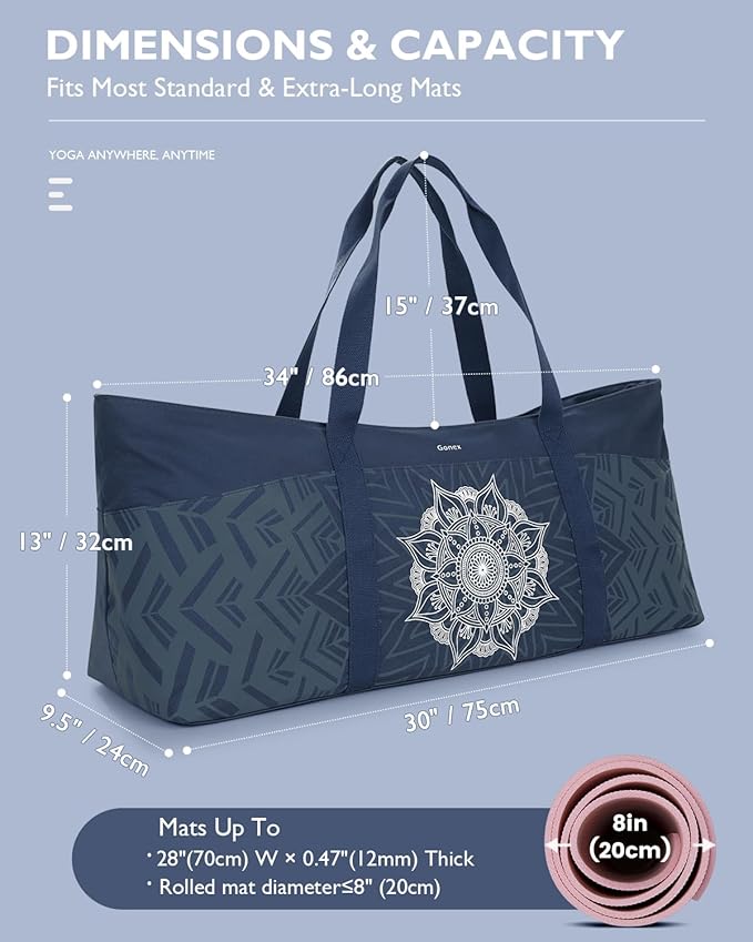 Gonex Yoga Mat Bag, Extra Large Canvas Gym Bag with Waterproof Pocket Metal Zipper, Fits Mat & Blocks, Stylish Yoga Mat Carrier for Women, Ideal for Yoga, Pilates, Workout, Travel