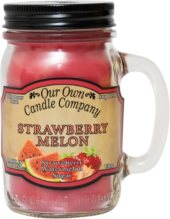 Our Own Candle Company, Strawberry Melon Scented Mason Jar Candle, 100 Hour Burn Time, Made in The USA - 13 Ounces