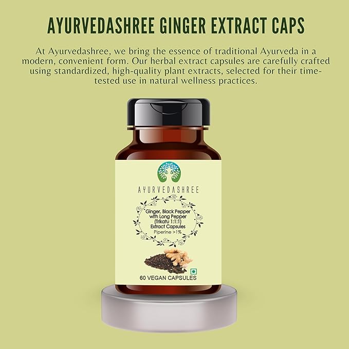 Trikatu Extract 500mg - 60 Vegetarian Capsules | Ginger with Black Pepper & Long Pepper Extract | | All Natural | 100% Vegan | Gluten-Free.