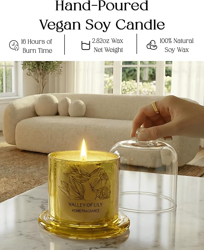 Organic Lily Sandalwood Scented Candle - Non Toxic Soy Wax, Aromatherapy Stress Relief, Meditation, Luxury Room Decor, Christmas Gifts for Women Men, House Fragrance with 16 Hours Burn Time(2.82oz)