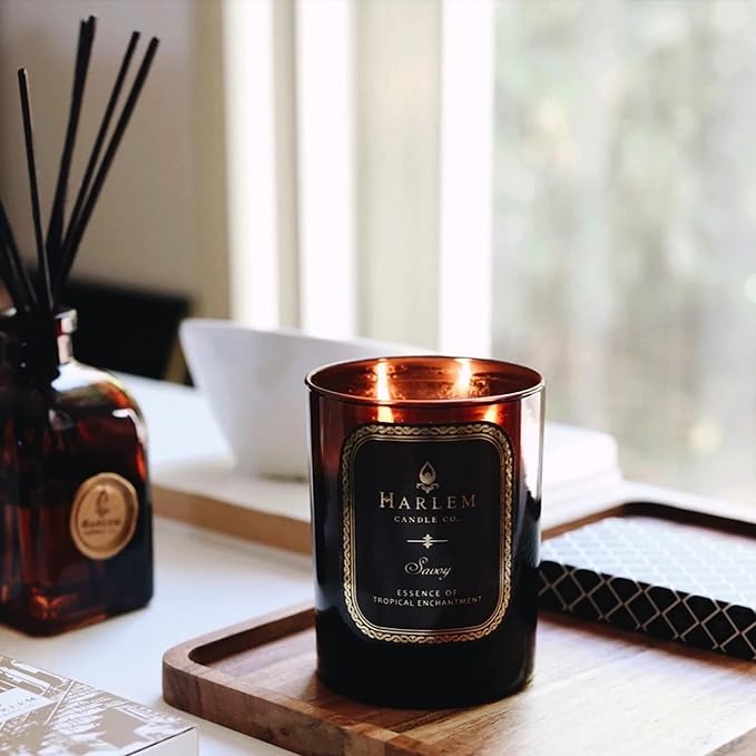HARLEM CANDLE CO. Savoy - Luxury Scented Soy Candle, 11 oz - 80-Hour Burn Time | Blackcurrant, Mandarin, Green Apple and Lily of The Valley | Scented Candles for Home