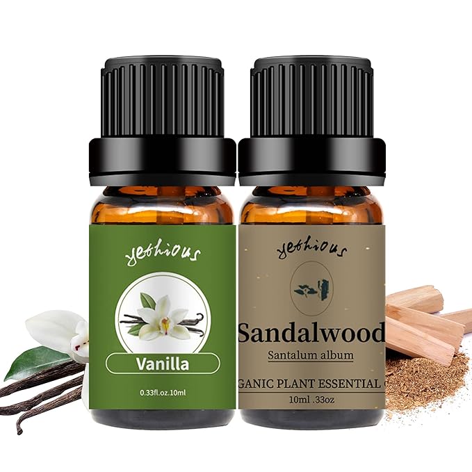 yethious Vanilla Sandalwood Essential Oils for Diffuser & Aromatherapy Pure Natural Organic Vanilla Oils Set - 2PCS 10ML