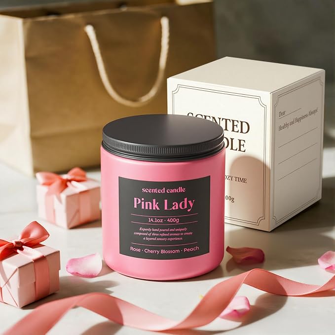 Candles for Women, 14.1 oz Scented Candles for Home, 2 Wicks Blended Scents Birthday Candles Gifts for Mom, Wife, Teachter, Girlfriend (Rose+Cherry Blossom+Peach)