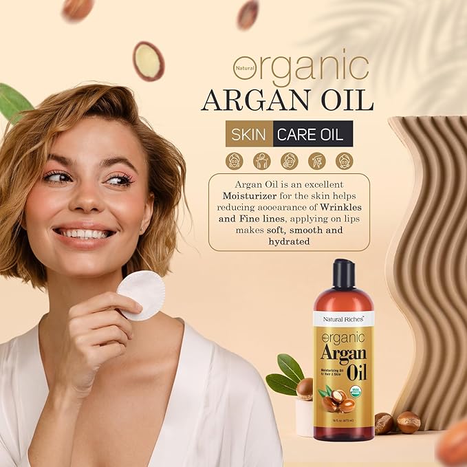 Natural Riches Organic Argan Oil of Morocco 16oz Penetrating Hair oil Deep Moisturizing Serum for Dry, Damaged & Coarse Hair pure Moroccanoil Cold Pressed for Hair, Face and Body