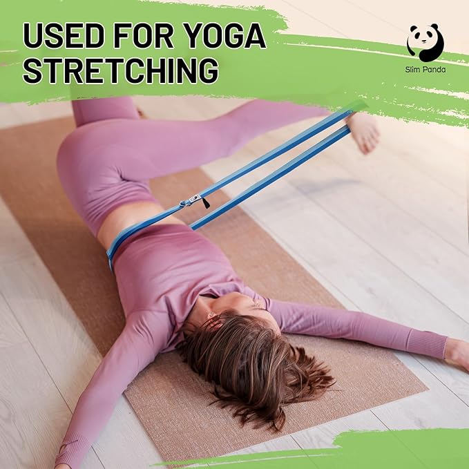 Slim Panda Yoga Strap for Stretching,Cotton Yoga Strap with Adjustable D-Ring Buckle,Non-Elastic Yoga Belt for Pilates,Gym Workouts,Physical Therapy,Improve Flexibility