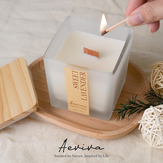 Scented Candle, 7.04 oz Lavender Aromatherapy Candle, Natural Soy Wax with Wooden Wick, Candles for Home, 45 Hours Burn Time, Scented Jar Candle Gifts