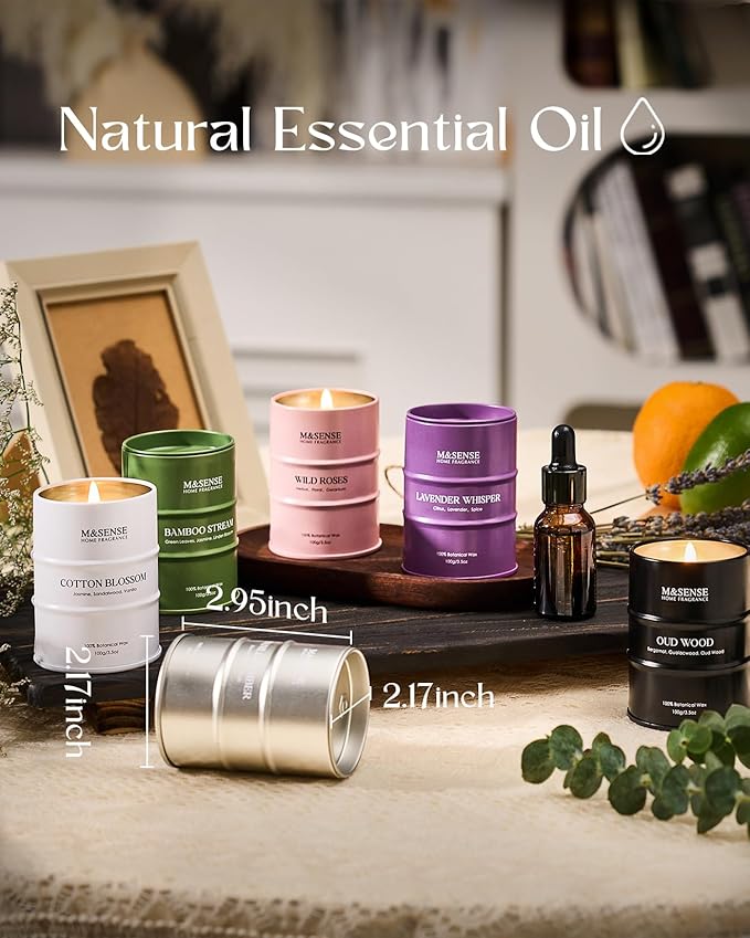 Fall Candle Gift Set | Mini Scented Candles Set | 6 Pack Candles for Home Scented,Oud Wood,Cotton Blossom,Vanilla Amber,Bamboo Rose Lavender Candle,Gift Set for Women and Men,Soy Wax 21 oz 105 Hour