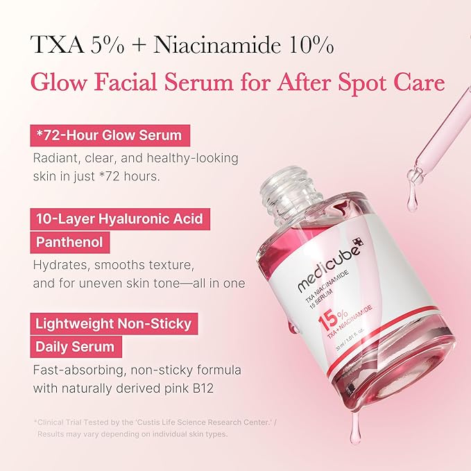 medicube TXA+Niacinamide 15% Glow Facial Serum for After Spot Care | All-in-One Daily Korean Skincare | Uneven Skin Tone, Texture, and Hydration Care | High-Potency Tranexamic Acid 5% | 1.01 fl.oz
