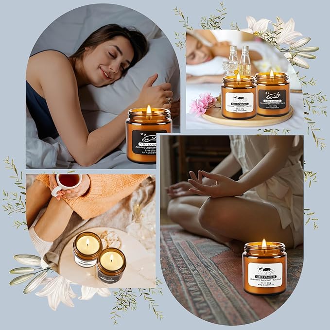2 Pack Scented Candles Set|7 oz.Sleep Sweet Dream with Lavender,Geranium and Patchouli, Deep Sleep with Lavender,Chamomile Aromatherapy Candle,Long Lasting Time,Perfect Home Gifts for Men,Women