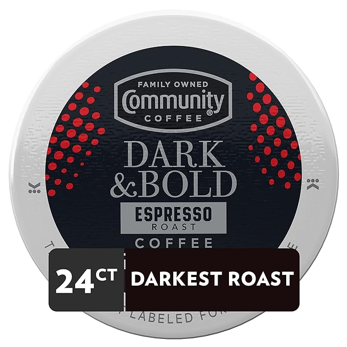 Community Coffee Dark & Bold Espresso Roast 24 Count Coffee Pods, Compatible with Keurig 2.0 K-Cup Brewers, 24 count (Pack of 2)