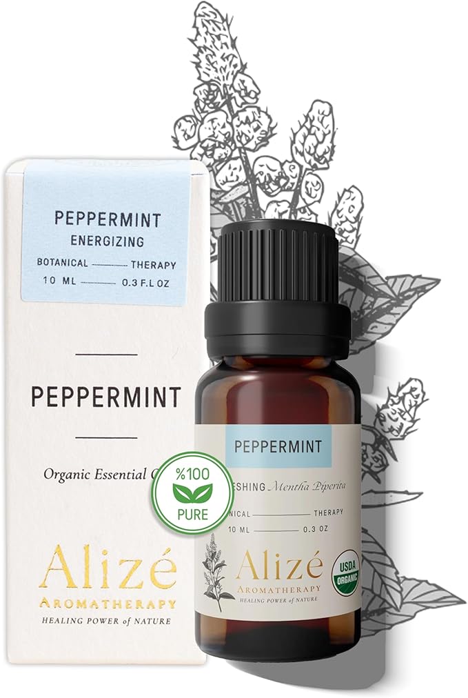 Organic Peppermint Essential Oil, Peppermint Oil Spray for Bugs, USDA Certified Organic 100% Natural & Pure Essential Oil for Diffuser for Home, Aromatherapy Oils, Diffuser Oil Scents, 10ml-0.33 fl oz