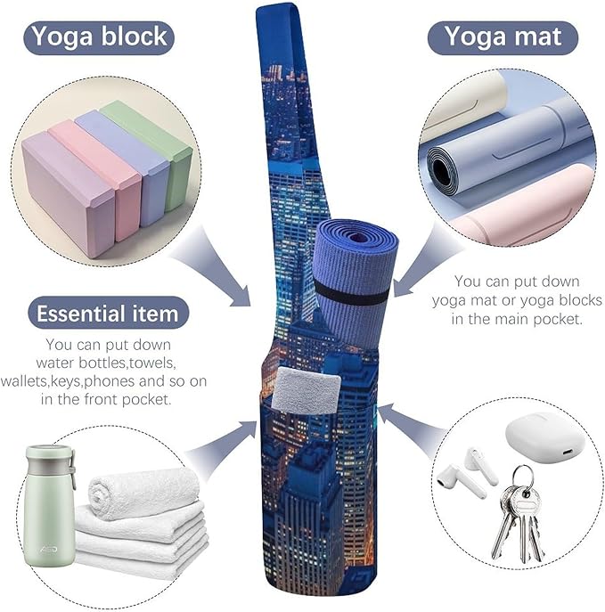 Aiyoolee Fashion Yoga Mat Bag with Large Pocket, Long Tote Yoga Bag Fit Most Mats Accessories