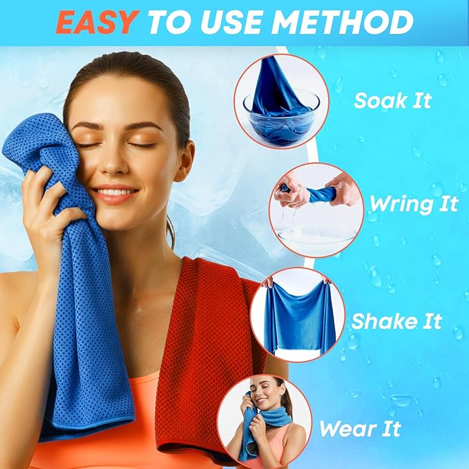 UZIPIN 4 Pack Cooling Towels (40"x 12"), Soft Breathable Gym Towels, Outdoors Ice Towel for Neck and Face, Camp Essentials Microfiber Sweat Towels for Gym, Run, Yoga, Workout, Travel, Climb