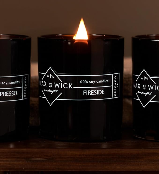 Wax & Wick 12oz Espresso Scented Candle for Men, 100% Soy Wax, Double Wood Wick, Black Jar, Long Lasting, Masculine Scents, Perfect for Home, Mancave, Bachelor Pad, Men's Gift - Made in USA