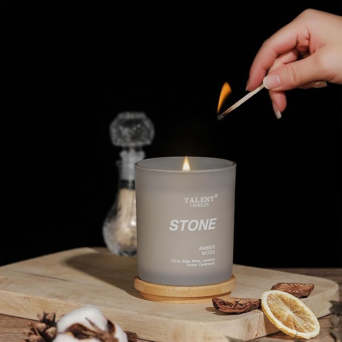 Candles for Home Scented, Natural Soy Wax, Scented Candle Stress Relief and Relaxation, Amber Moss, Medium Jar, Ideal for Home and Bedroom Decor