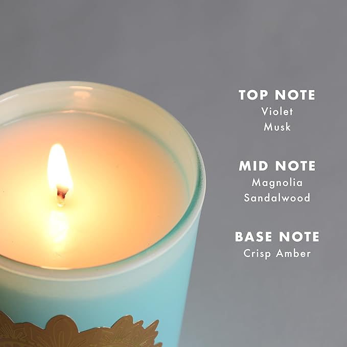 SAINT Ex-Voto Sacred Heart Devotional Scented Candle with Prayer Coin, Amber Fleur Soy Coconut Aromatherapy Candle with 80 Hour Burn Time, Collector Series Edition III (Blue)