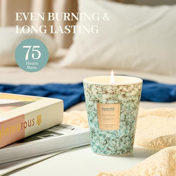 M&SENSE Bamboo StreamScented Soy Candle, 3 Wick Highly Scented 14.1 Oz 80H, Aromatherapy Christmas Gift for Women and Men