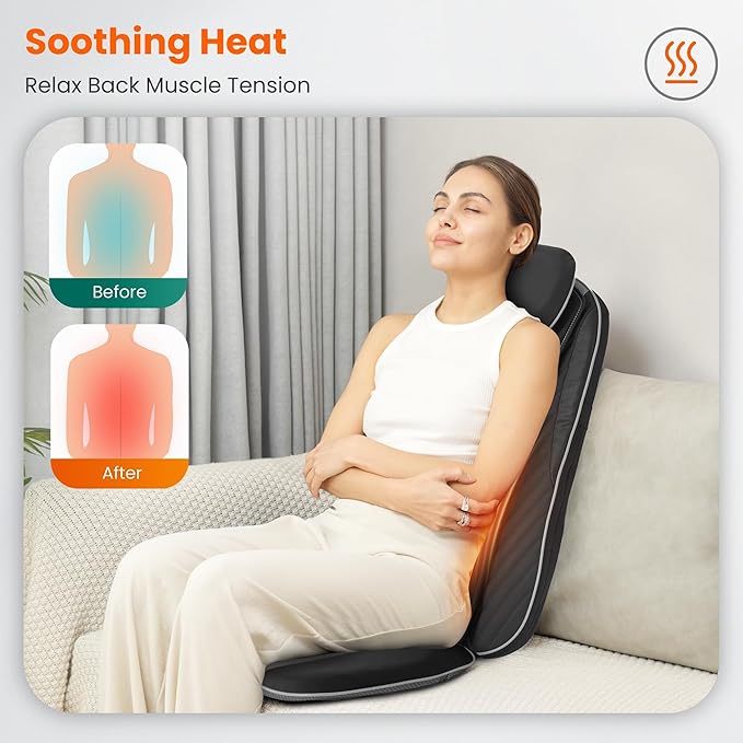 Snailax Valentine's Day for Dad,Mom Shiatsu Back Massager with Heat & Vibration, 3D Kneading Massage Chair Pad for Pain Relief Deep Tissue, Chair Massager for Office Home Chair Use