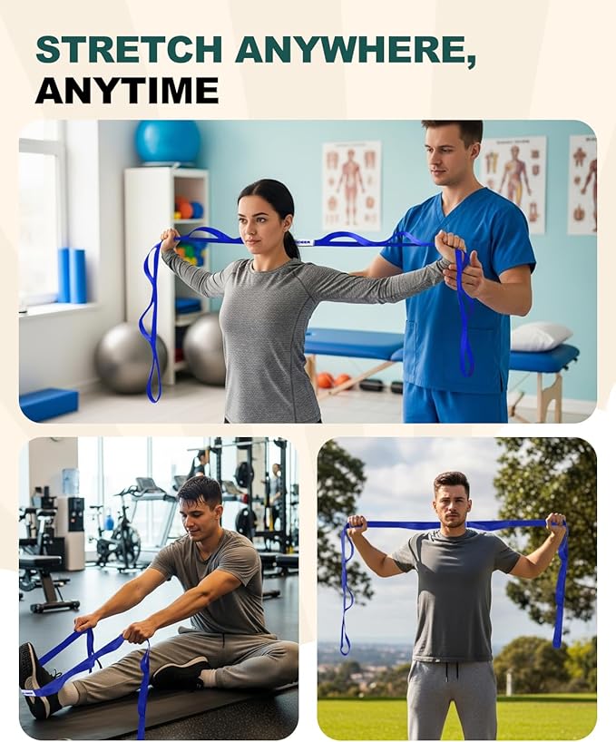 Trideer Stretching Strap Yoga Strap Physical Therapy for Home Workout, Exercise, Pilates and Gymnastics, 10 Loops Non-Elastic Stretch Bands with Aesthetic Packaging for Women & Men