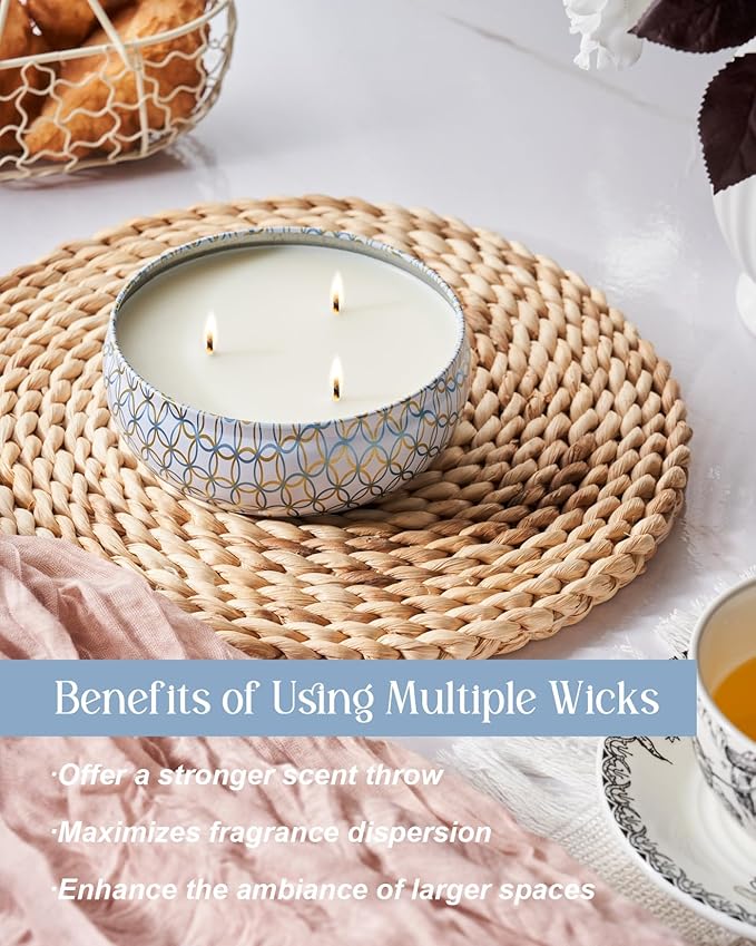 M&SENSE Coconut Beach Scented Candles, Large 3 Wick Soy Tin Candle, Over 40 Hour Burning Time, 100% Natural Vegan Wax, Relaxing Aromatherapy Aesthetic Candle Gift for Women Men
