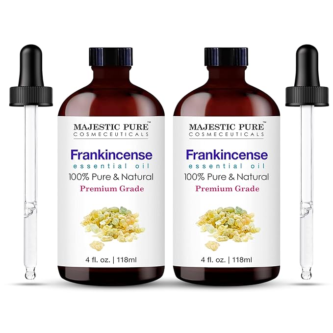 Majestic Pure Essential Oil with Glass Dropper - 100% Pure and Natural - Essential Oils for Diffuser, Aromatherapy, Soap and Candle Making, Frankincense Essential Oil, Frankincense Oil, 4FlOz Pack of2