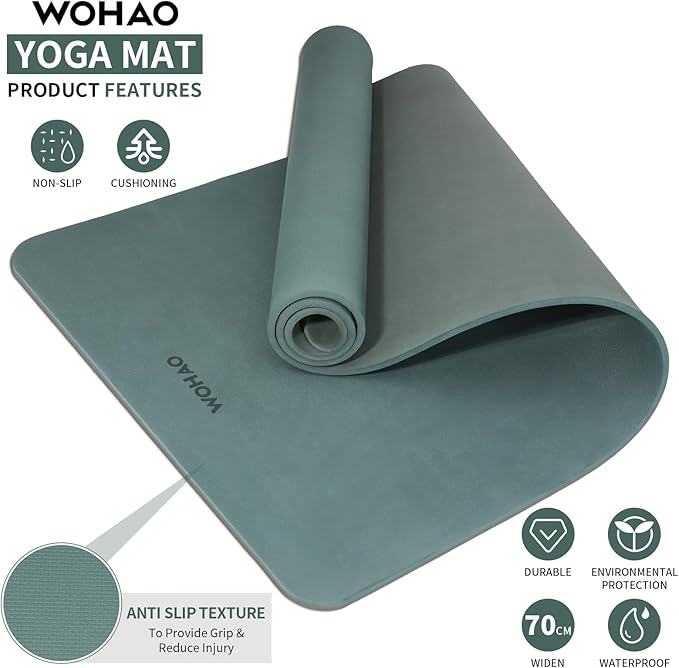 WOHAO Extra Thick 8mm Yoga Mat, 72"x28" Non Slip Exercise Mat, Reversible 2-Sided Dual Color Premium POE Material, with Carrying Strap for Yoga, Pilates, Home Gym