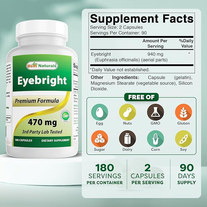 Best Naturals Eyebright 470 mg 180 Capsules (180 Count (Pack of 2))